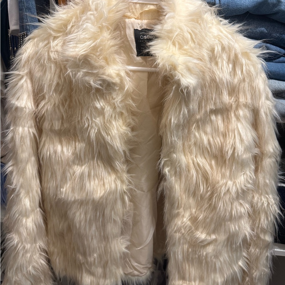 Ci Sono Beige Faux Fur Outerwear